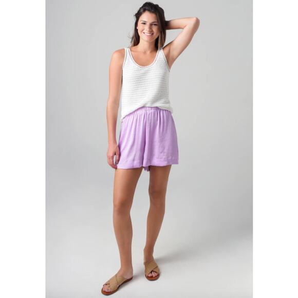 Vince Pleated Satin Pull On Shorts Hi Rise elastic waist lilac pockets size XS - Picture 1 of 9